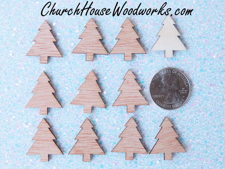 1 Inch Mini Wood Christmas Tree Shapes 25 qty