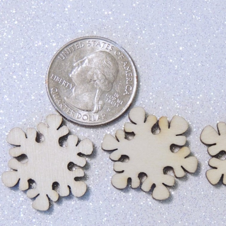 Mini Wood Snowflake Shape 50qty 1 inch