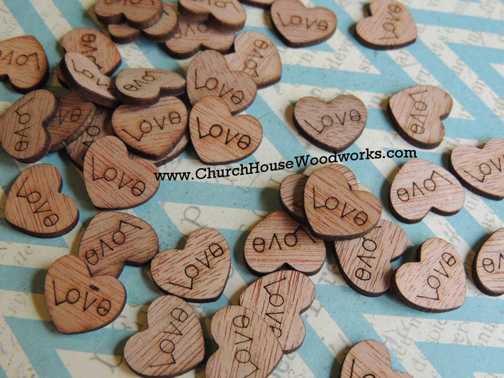 Tiny Love Wood heart confetti for wedding table decorations 