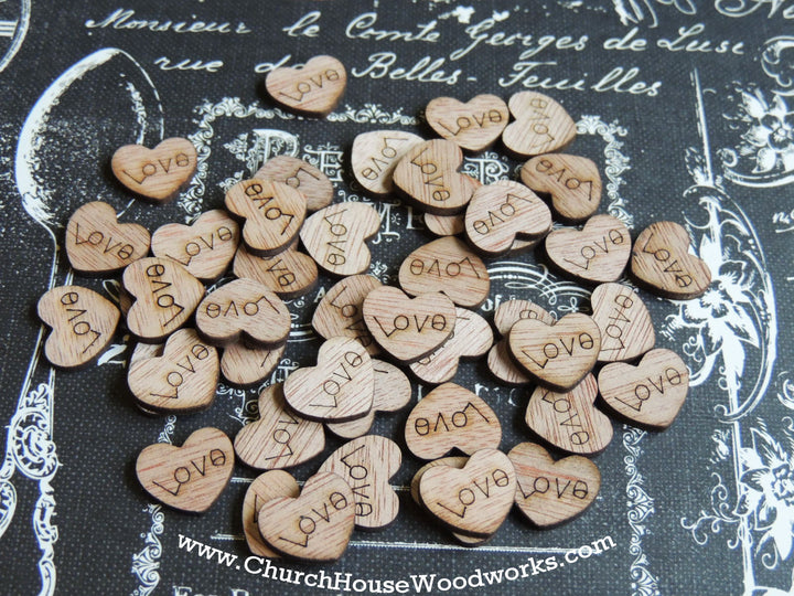 Tiny Love Wood heart confetti for wedding table decorations 