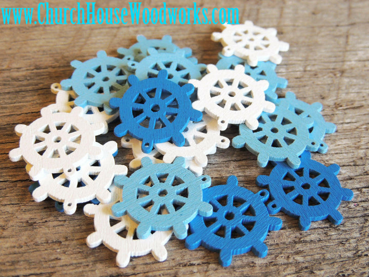 25 qty Ship Steering Wheel Wood Pendants