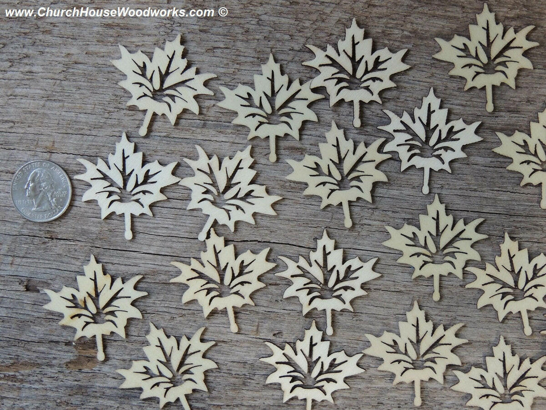 1.5 inch wood maple leaf wooden leaves Canada Canadian Fall Autumn embellishments