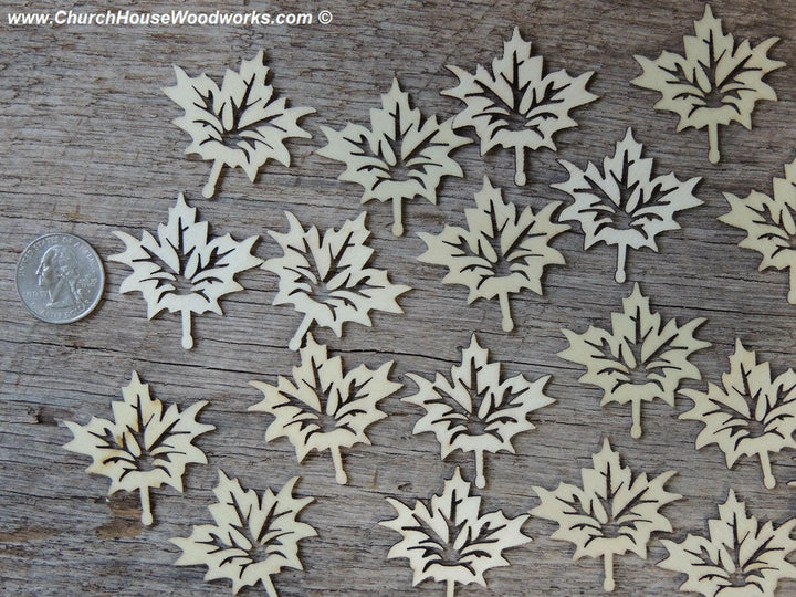 1.5 inch wood maple leaf wooden leaves Canada Canadian Fall Autumn embellishments