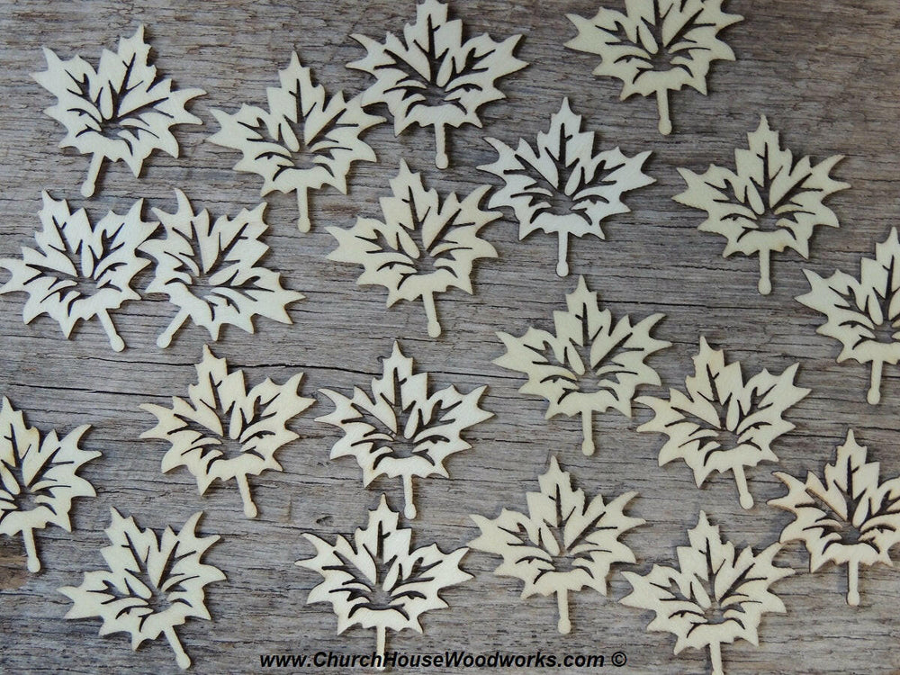1.5 inch wood maple leaf wooden leaves Canada Canadian Fall Autumn embellishments