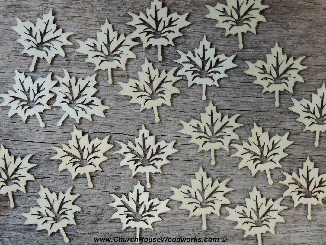 1.5 inch wood maple leaf wooden leaves Canada Canadian Fall Autumn embellishments