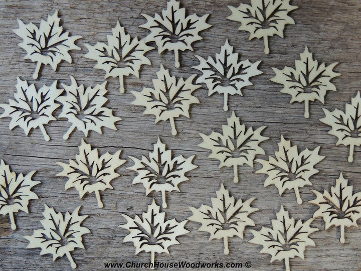 1.5 inch wood maple leaf wooden leaves Canada Canadian Fall Autumn embellishments