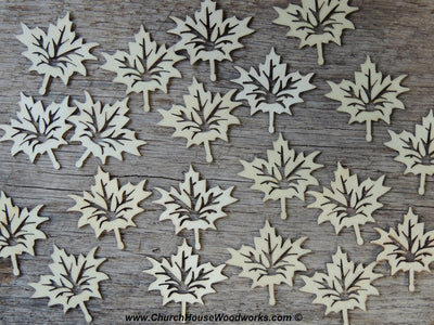 1.5 inch wood maple leaf wooden leaves Canada Canadian Fall Autumn embellishments