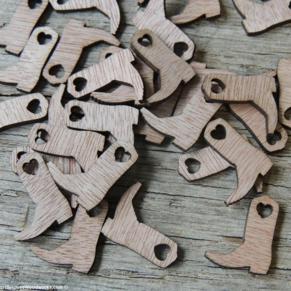 100 small wooden cowboy boots for rustic wedding or baby shower table scatter