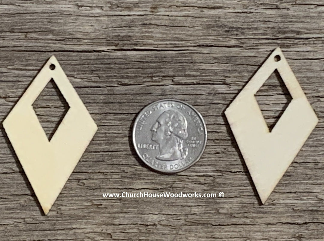 hollow diamond wood earring blanks pendant