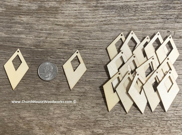 hollow diamond wood earring blanks pendant