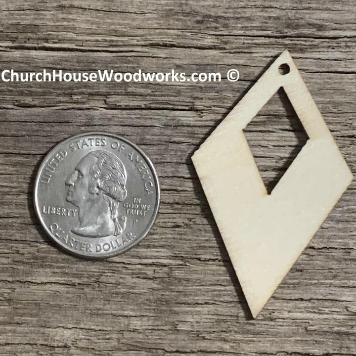 hollow diamond wood earring blanks pendant