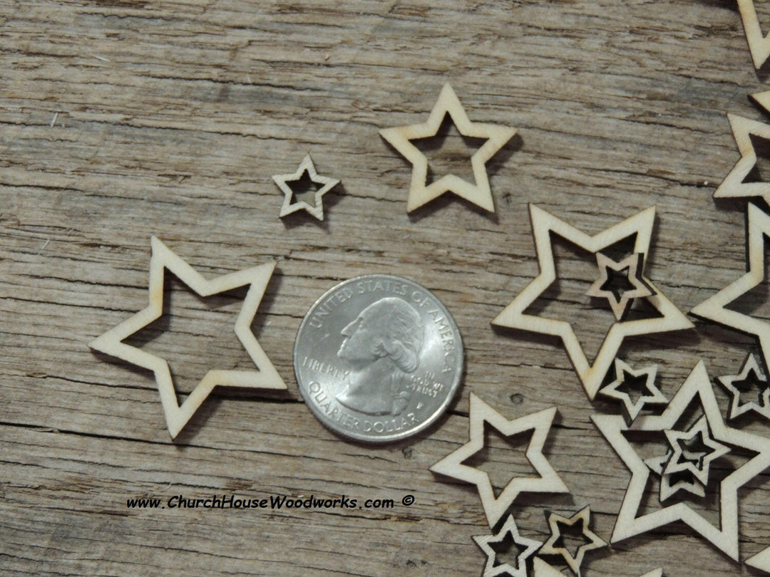 50 Small Hollow mix Laser Cut Wood Stars, Wooden Stars - Rustic Decor- Flag Making Wooden Stars- DIY Craft Supplies Shapes