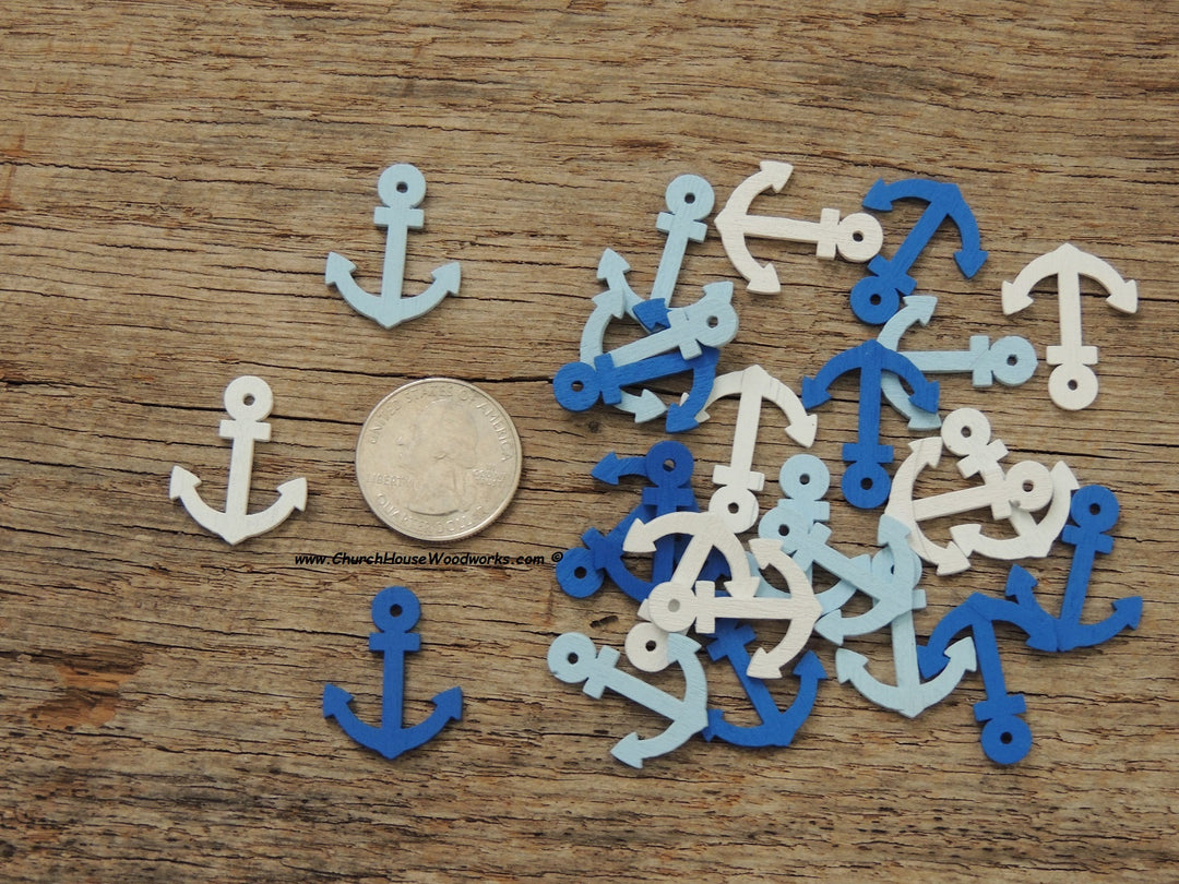 Ship Anchor Boat Wood Scatter Confetti Decorations Pendants Nautical Beach Blue White Church House Woodworks DIY Crafts Weddings