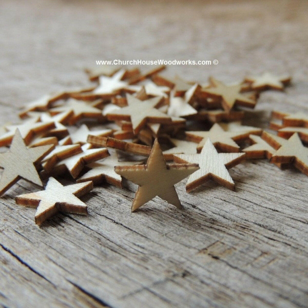 50 tiny 1/2 inch unfinished wood stars for flag making and crafts