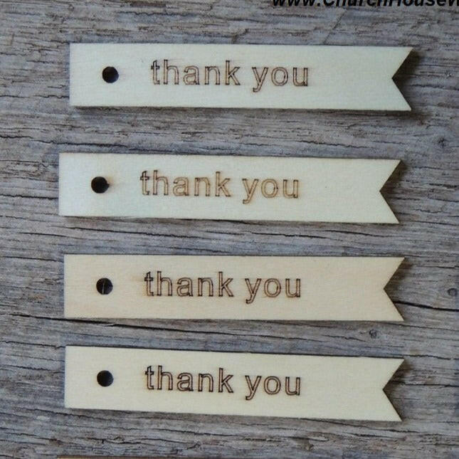 Wood thank you tags for wedding favors receptions gift tags with holes flags