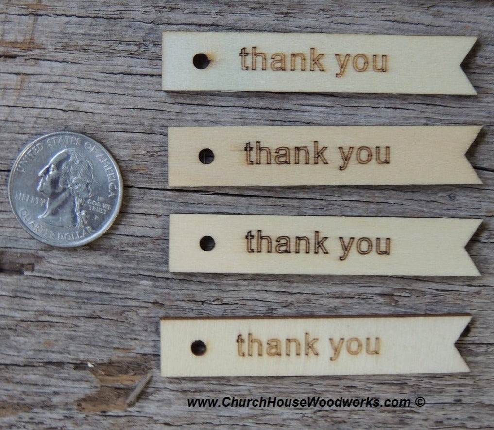 Wood thank you tags for wedding favors receptions gift tags with holes flags
