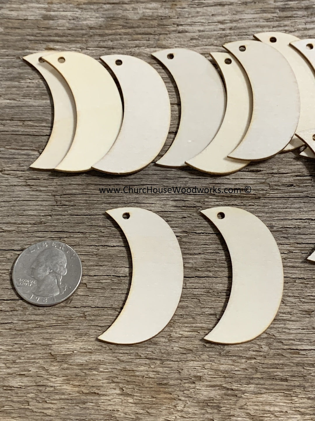 Wood crescent moon earring blanks for crafts tags 25 qty 2 inch by ChurchHouseWoodworks.com