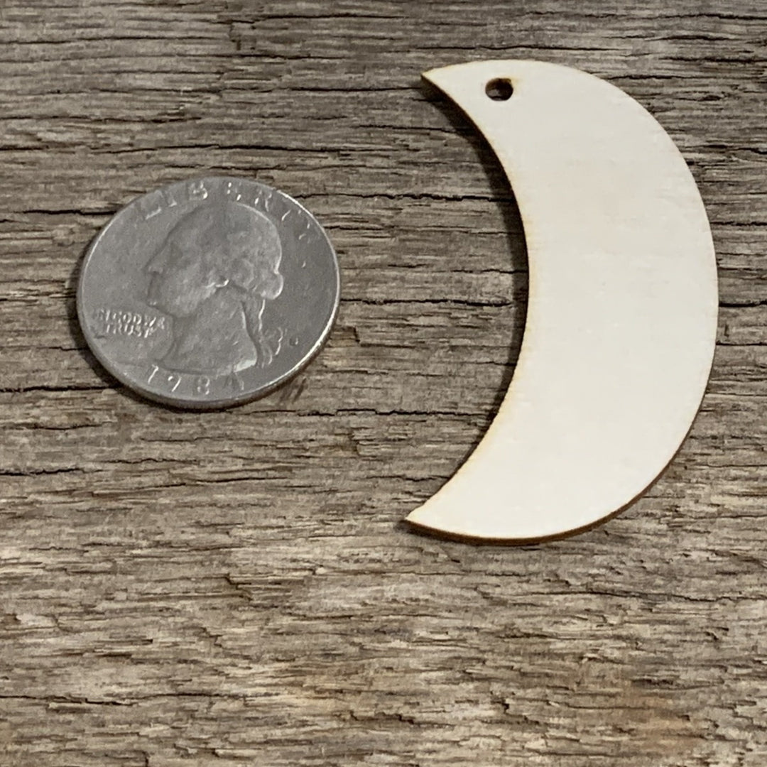 Wood crescent moon earring blanks for crafts tags 25 qty 2 inch by ChurchHouseWoodworks.com